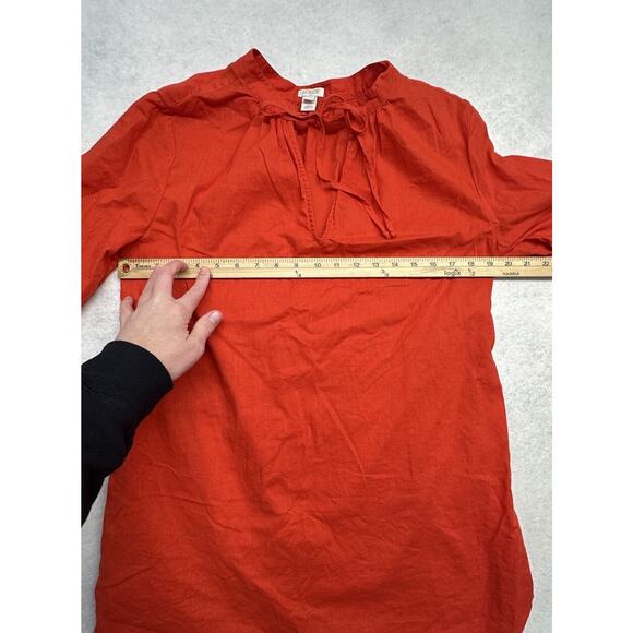 J Crew Womens Size Small Tie VNeck Linen Blend High Low Hem Tunic Top Orange Red - Picture 5 of 9